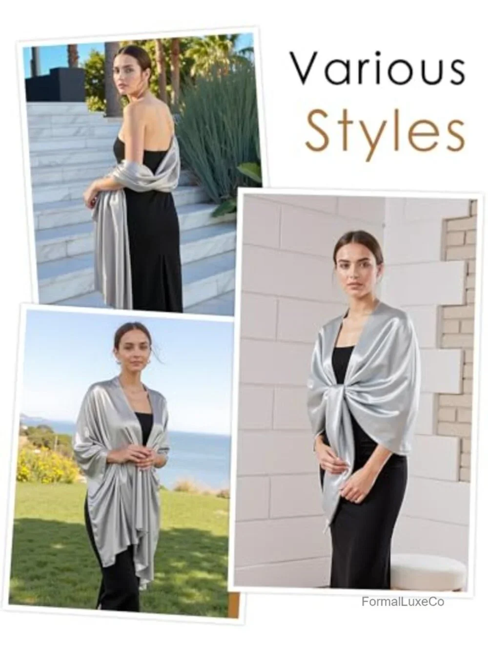 Satin Shawl Wrap for Women Evening Dresses Wedding Bridal Party Silky Scarf